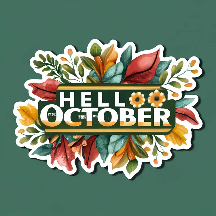 Hello October with Autumn Leaves and Flowers