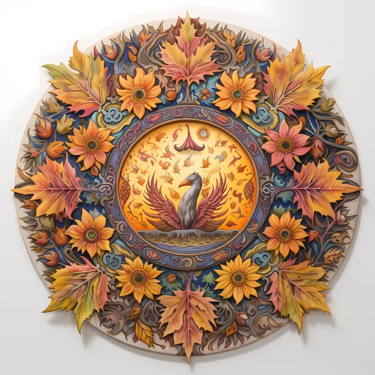 Decorative Mandala with Leaves and Bird