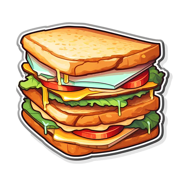 Delicious Cartoon Sandwich with Layers of Ingredients