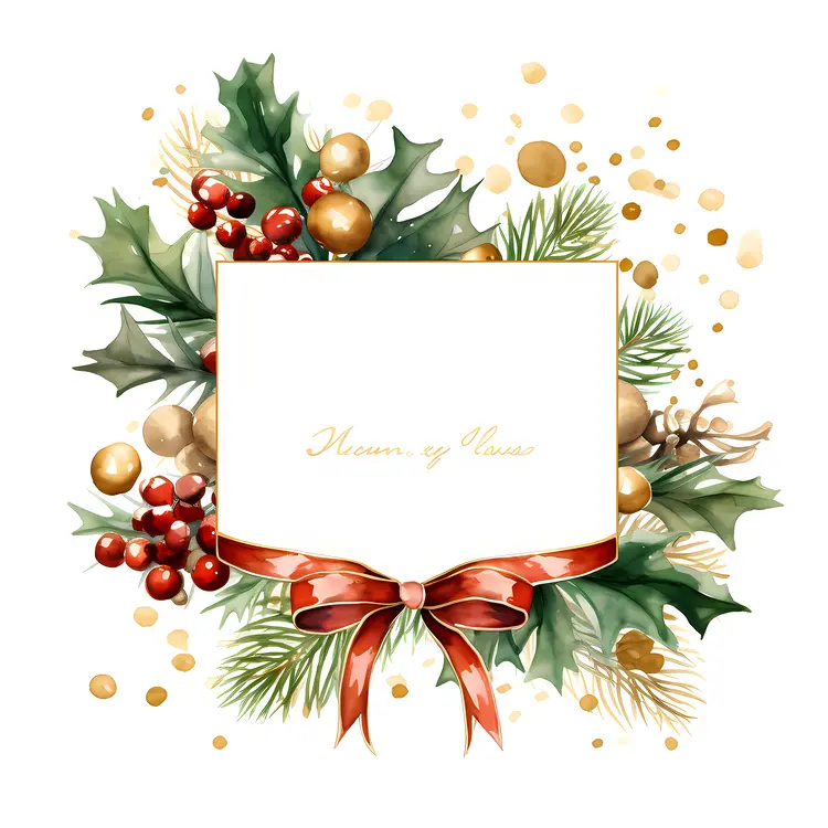 Christmas Wreath with Holly and Ribbon