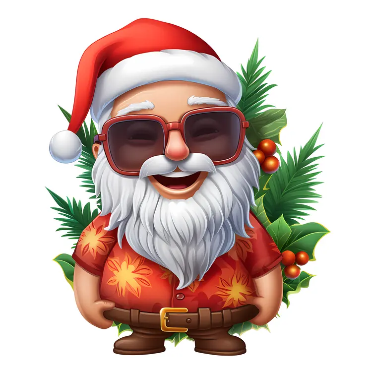 Santa in Red Shirt with Sunglasses