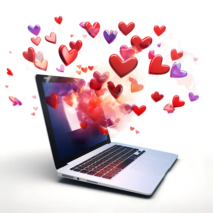 Red and Purple Hearts Emanating from Laptop