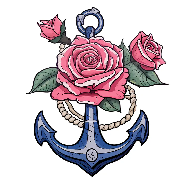 Stylish Anchor with Roses Tattoo Design