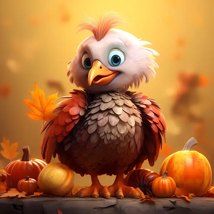 Turkey with Pumpkins in Autumn