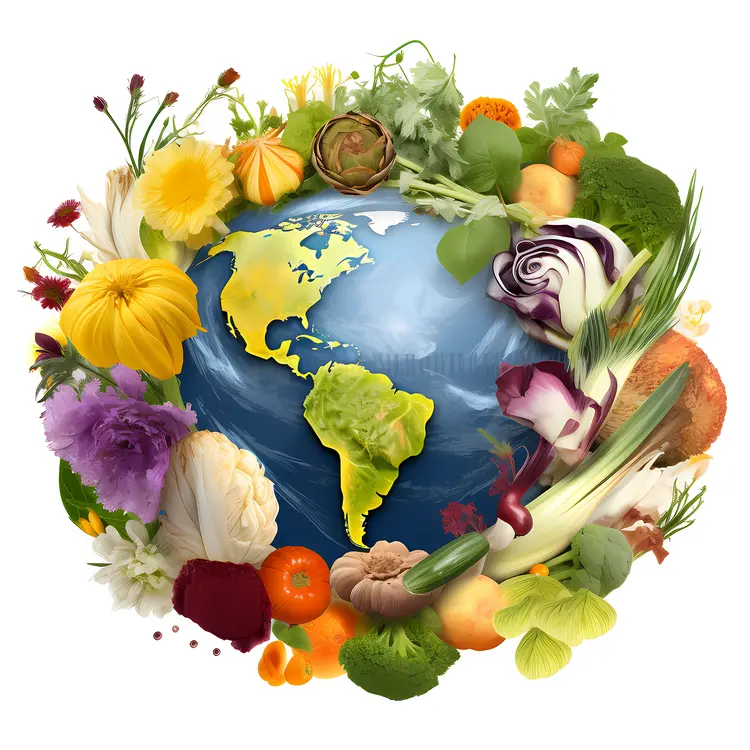 Earth Surrounded by Vegetables and Flowers for Earth Day Concept