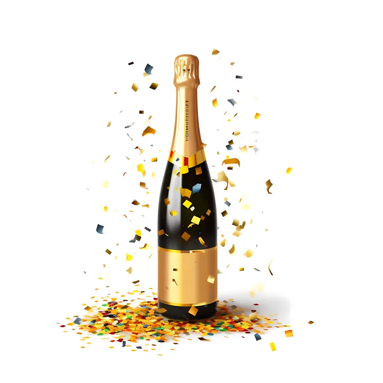 Champagne Bottle with Confetti for Celebration