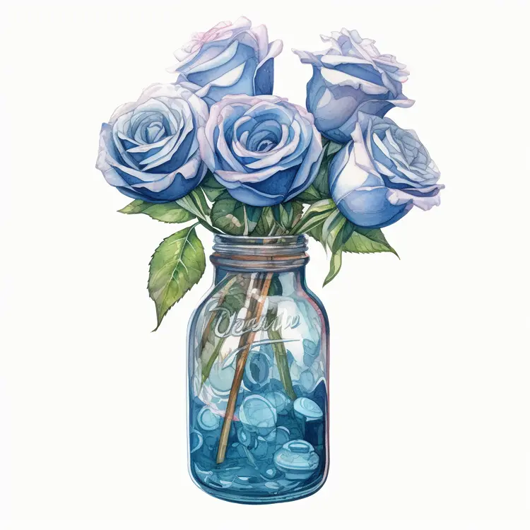 Beautiful Blue Roses in Mason Jar