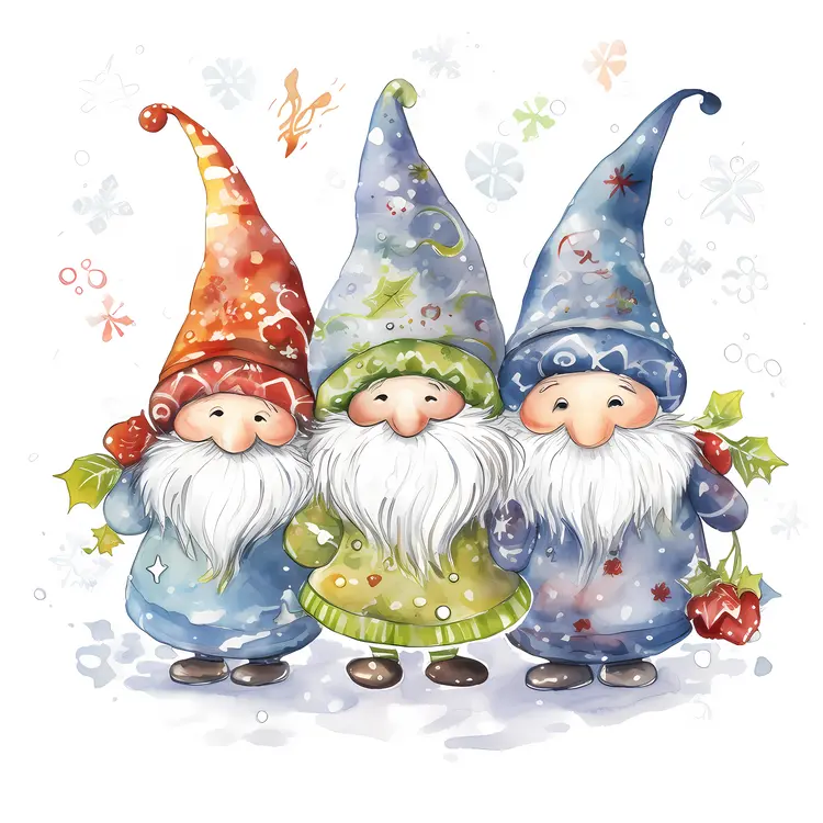 Three Gnomes with Holly