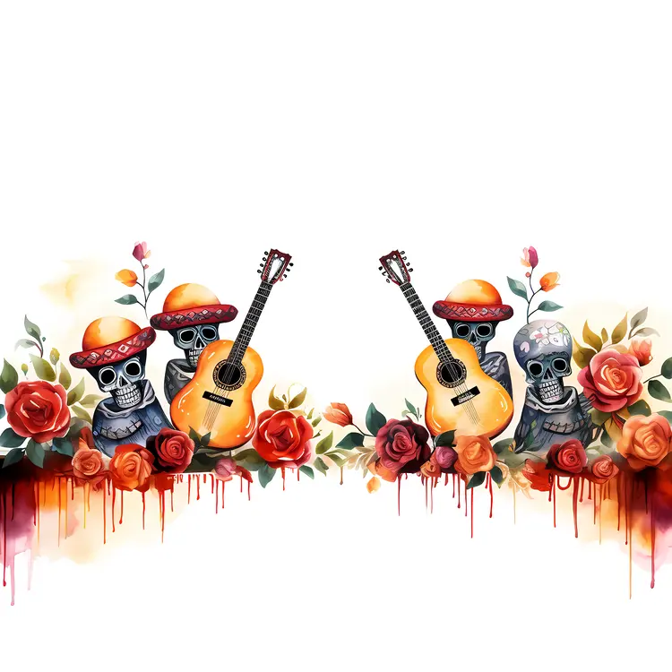 Decorative Skulls and Guitars Illustration