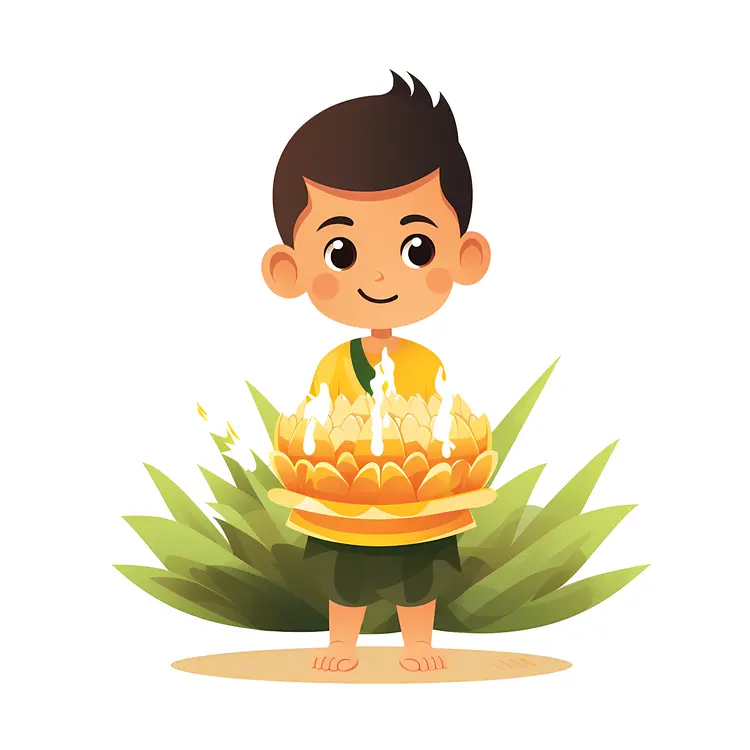 Boy Holding Lotus Flower with Candles