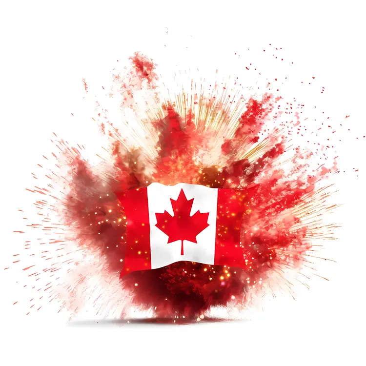 Canadian Flag with Fireworks