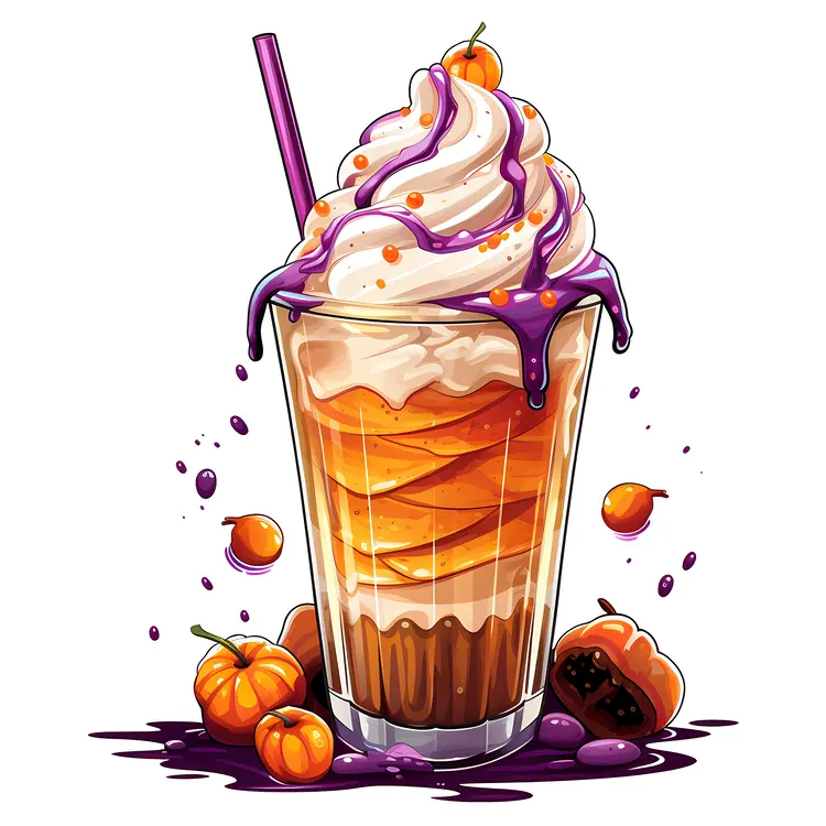 Pumpkin-Themed Halloween Milkshake with Purple Drizzle