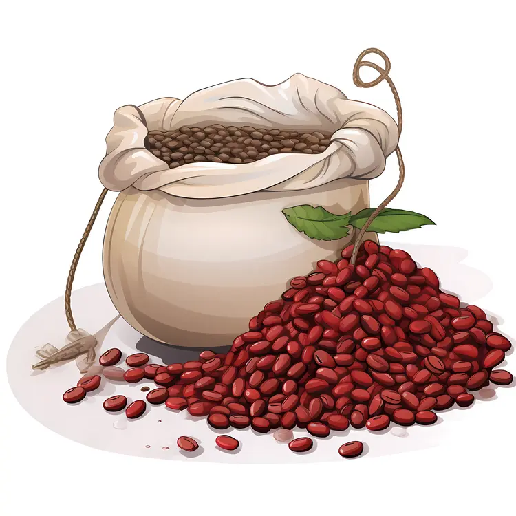 Bag of Coffee Beans with Red and Green Berries