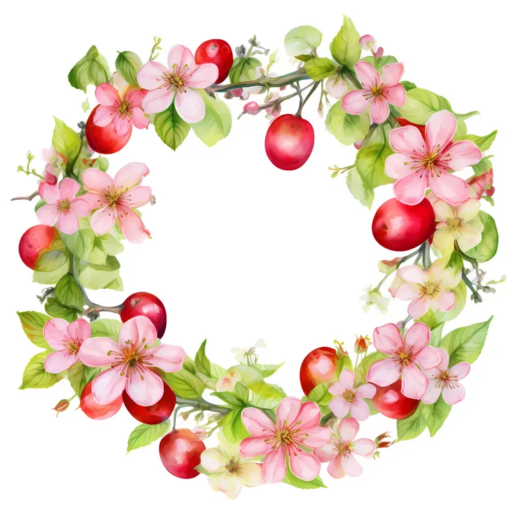 Wreath of Pink Apple Blossoms and Apples