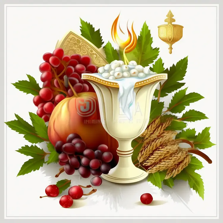 Festive Goblet with Fruits and Wheat for Sukkot Celebration