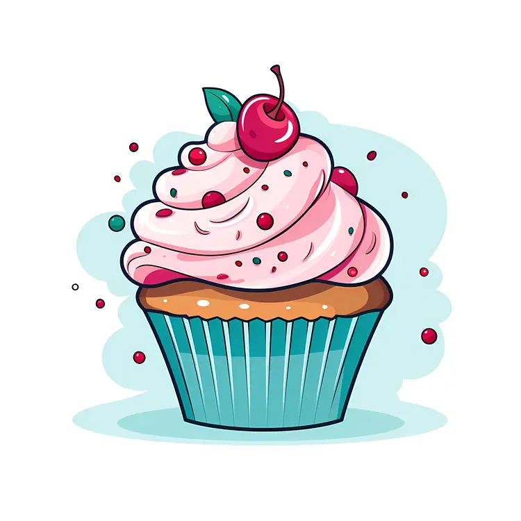 Cartoon Cupcake with Cherry on Top