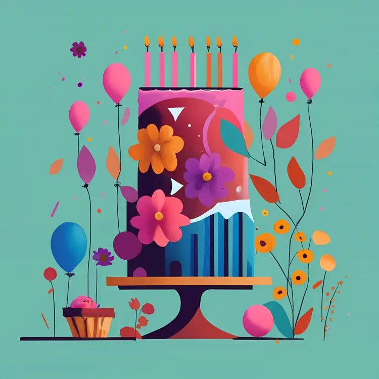 Whimsical Birthday Cake with Candles and Flowers