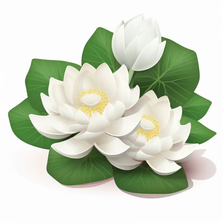 Beautiful White Lotus Flowers with Green Leaves