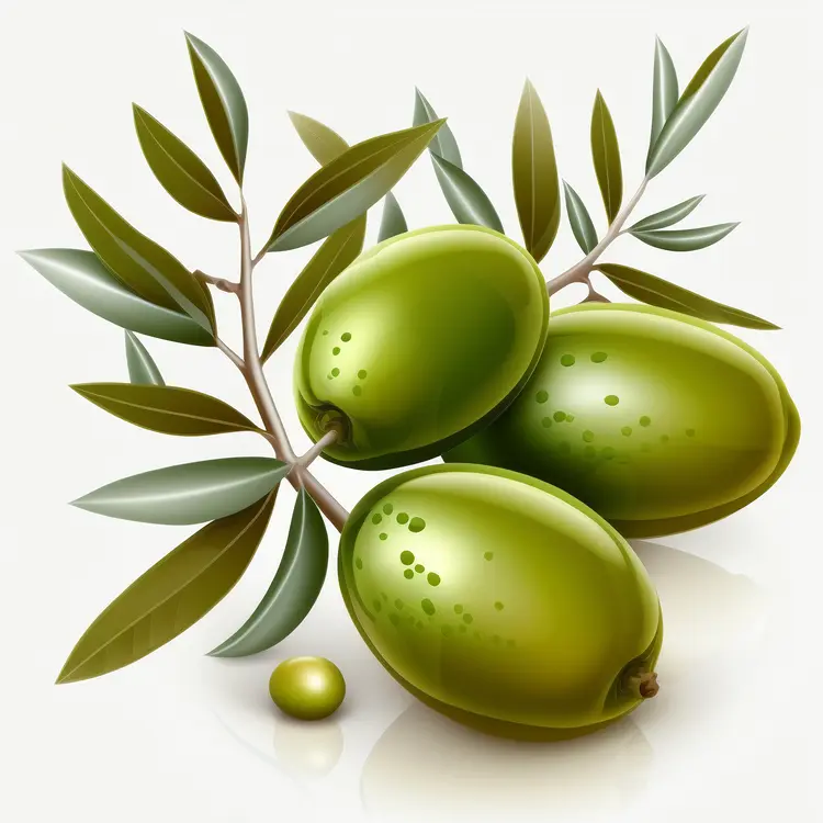 Green Olives with Branch and Leaves Illustration