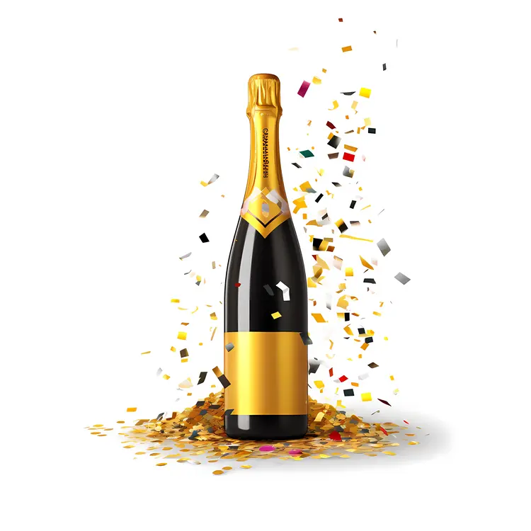 Champagne Bottle with Confetti for Celebration