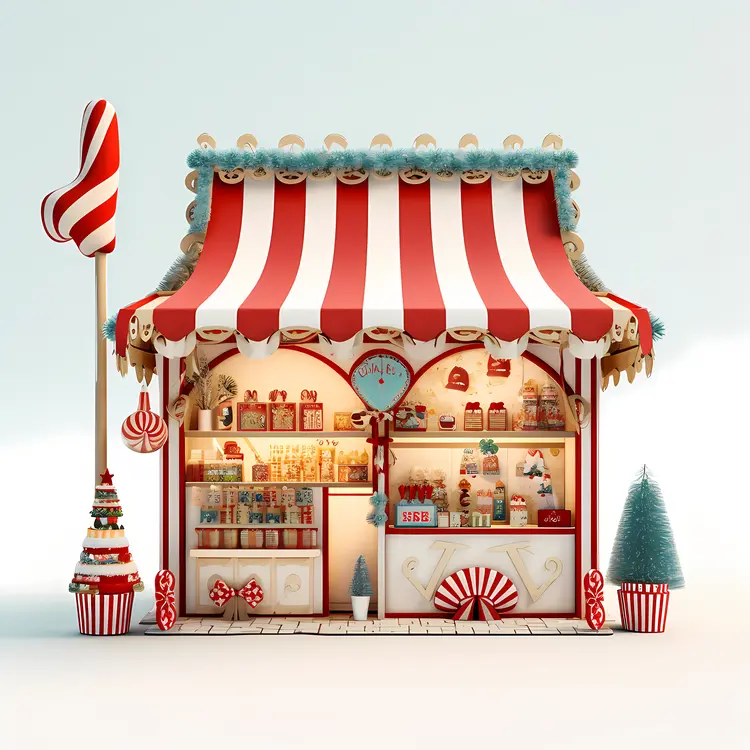 Christmas Candy Shop with Sweets and Candy Canes