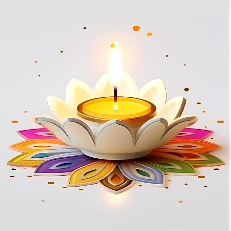 Candle in White Lotus with Colorful Petals