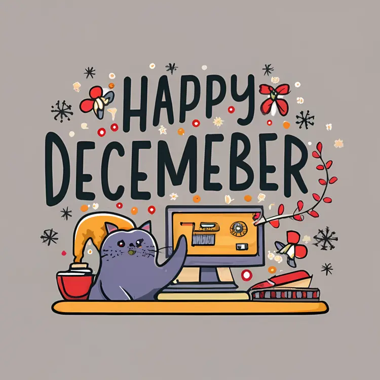Happy December with Cat and Computer