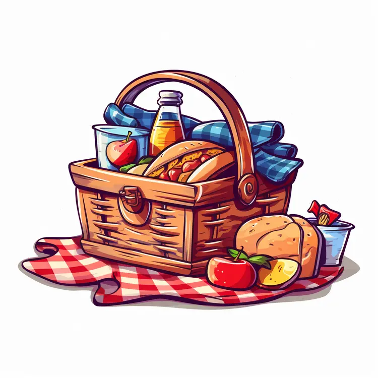Picnic Basket with Food and Blanket