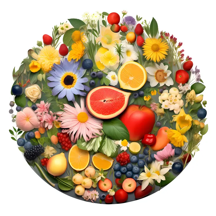 Vibrant Fruits and Flowers Arrangement
