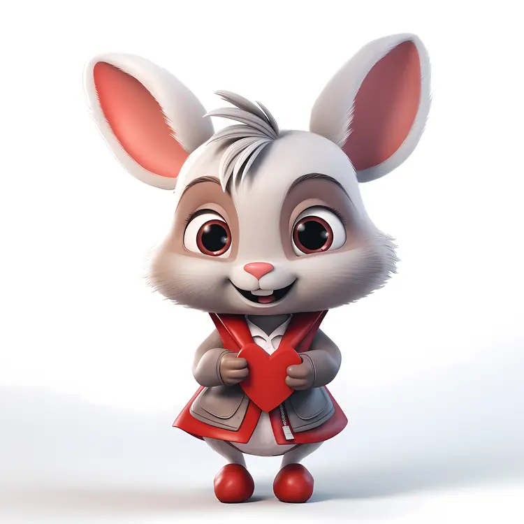White Bunny in Red Outfit Holding a Heart