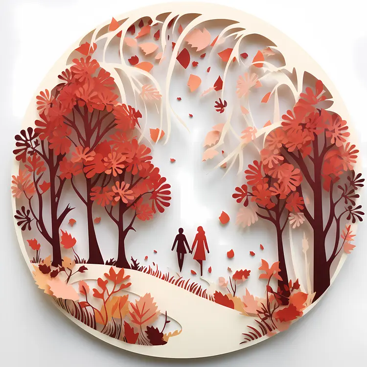 Couple Walking in Autumn Forest