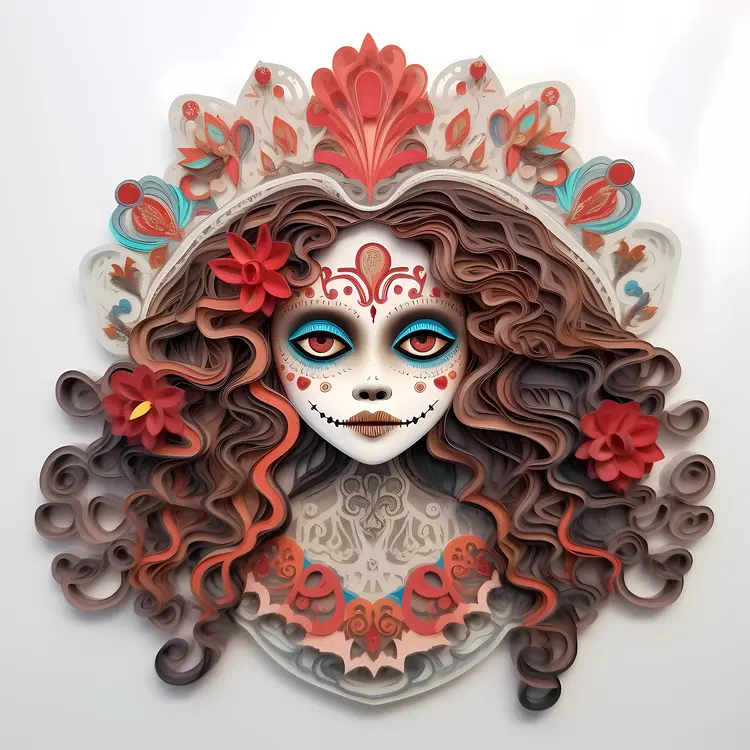 Day of the Dead Woman in Paper Art Style
