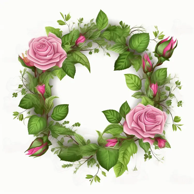 Beautiful Rose Wreath with Pink Roses and Green Leaves