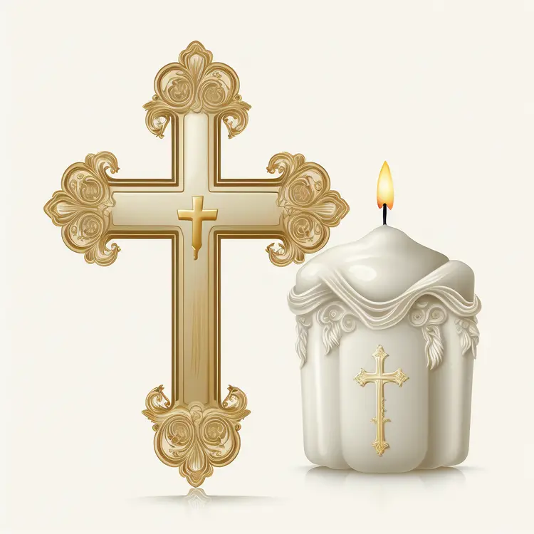 Ornate Gold Cross and Candle Symbol