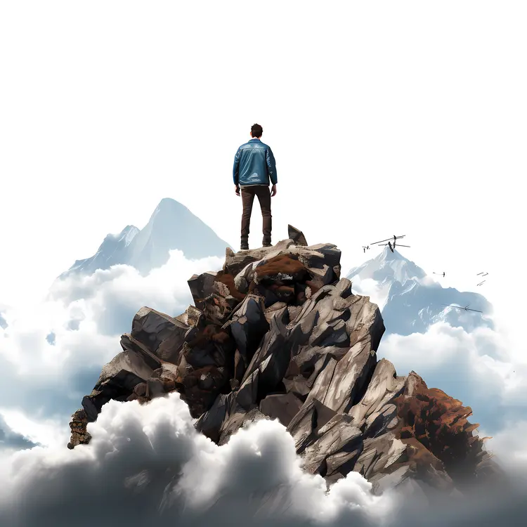 Man Standing on Mountain Peak