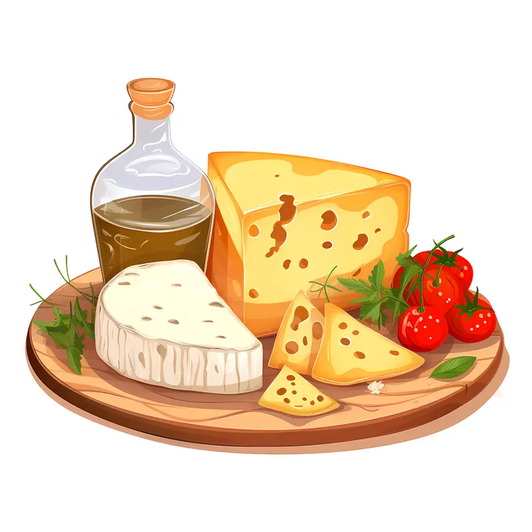 Cheese Platter with Tomatoes and Bottle