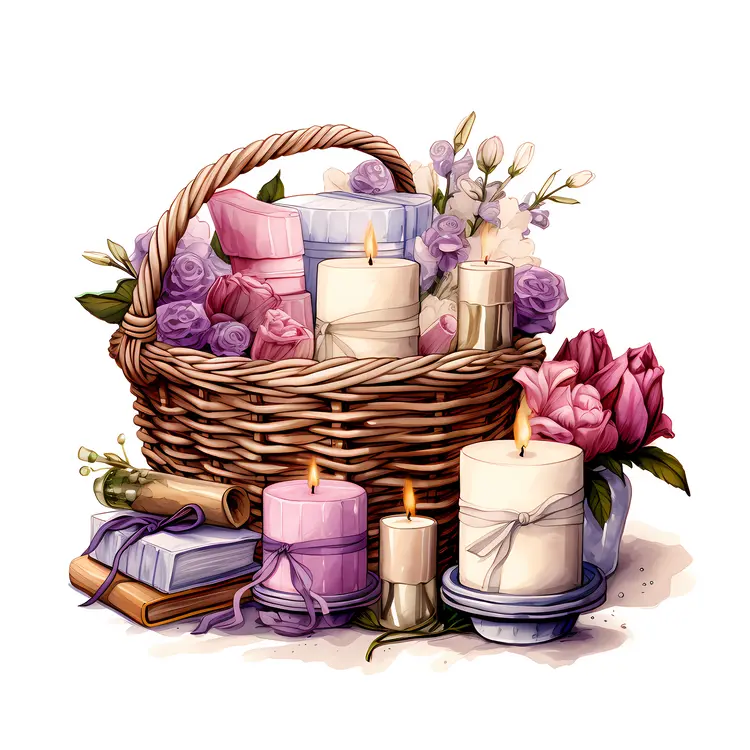 Basket with Candles and Flowers