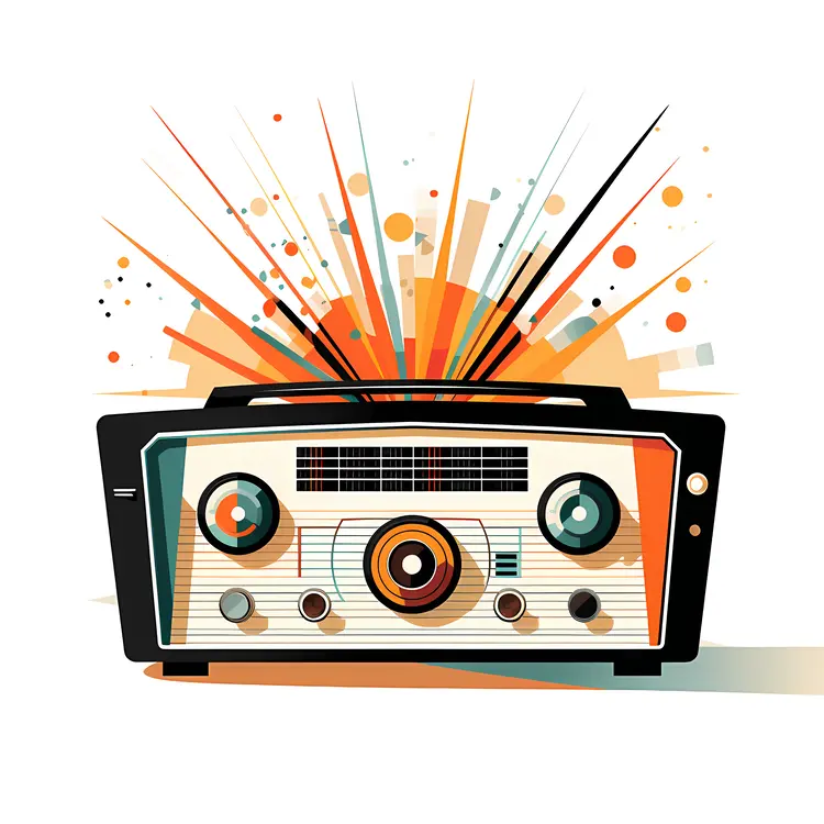 Vintage Radio with Explosive Background