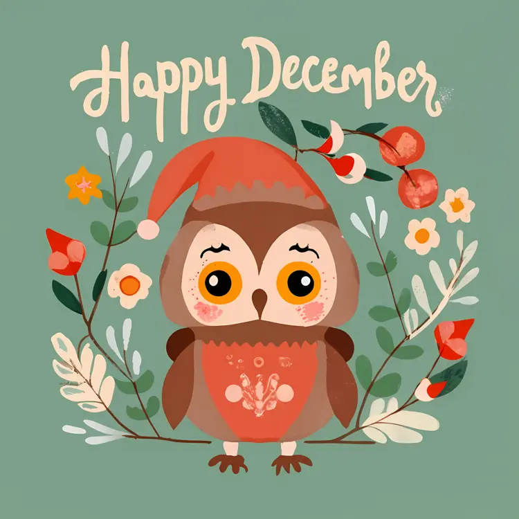 Festive Owl with Happy December Greeting