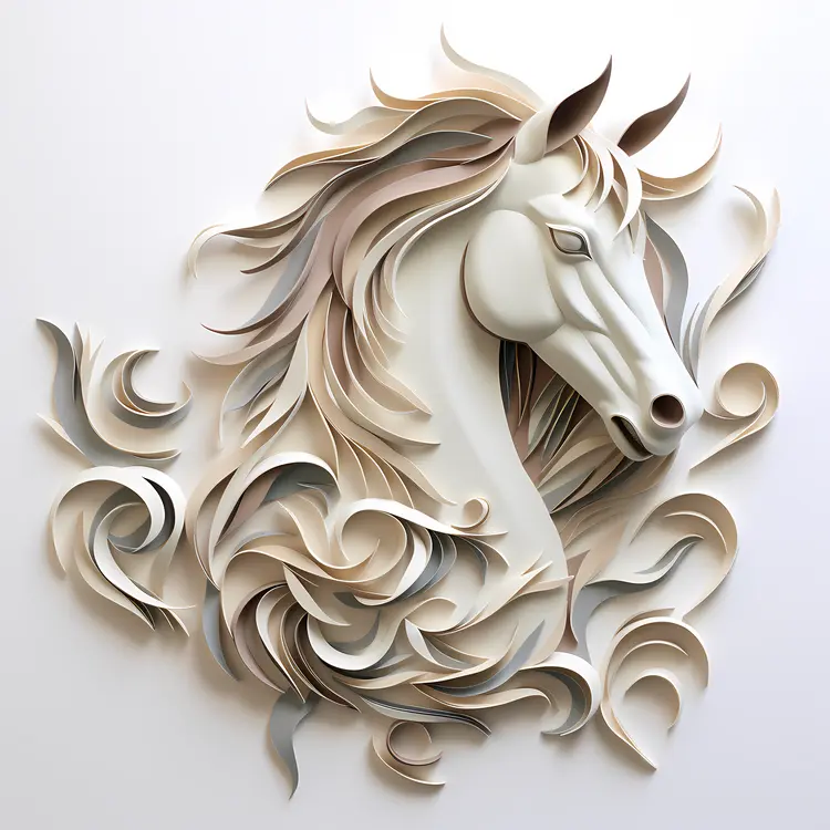 Intricate White Horse Paper Art Sculpture