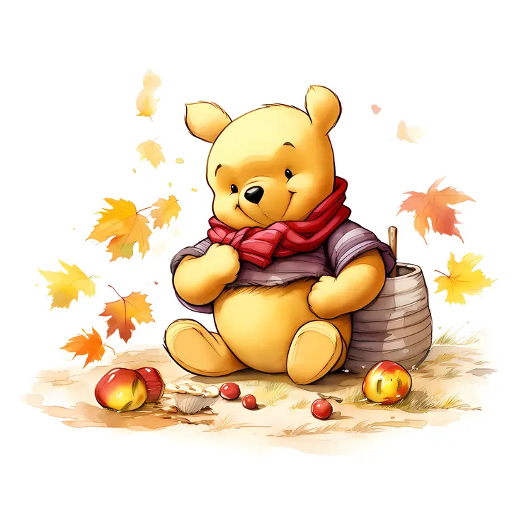 Winnie the Pooh with Autumn Apples