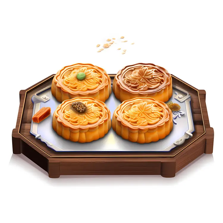 Decorative Mooncakes on Tray