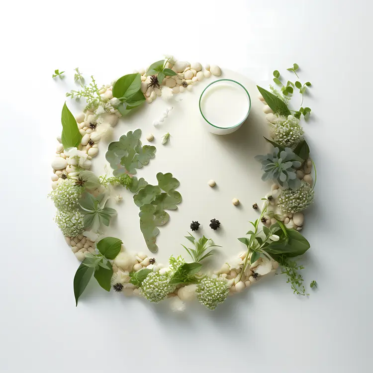 Glass of Soy Milk with Greenery