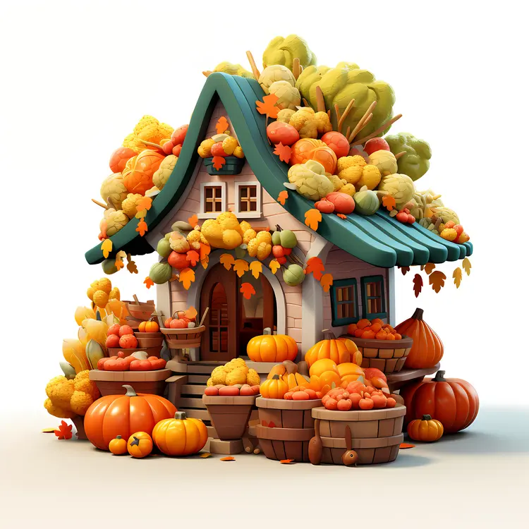 Pumpkin House with Harvest Decorations