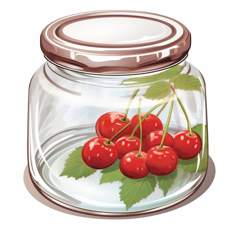 Glass Jar with Fresh Cherries Illustration