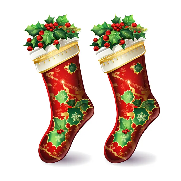 Festive Christmas Stockings with Holly and Bows