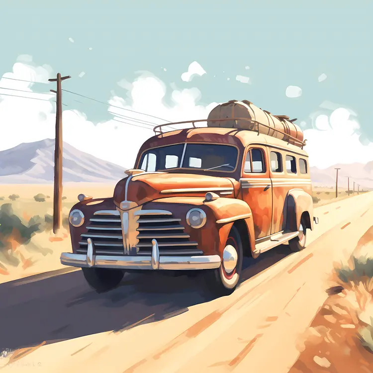 Old Bus on Desert Road