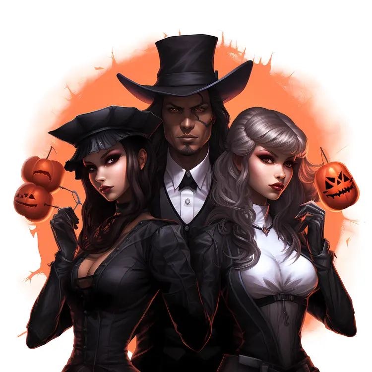 Spooky Halloween Characters with Pumpkins