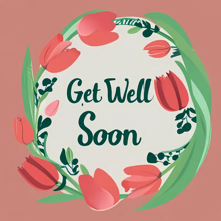 Get Well Soon Card with Red and Pink Flowers