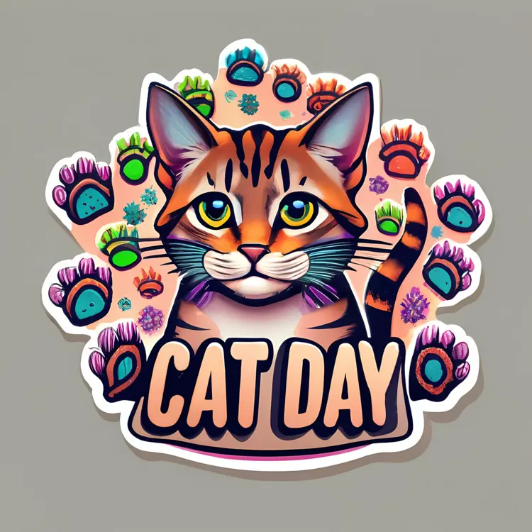 Colorful Cat with Paws for Cat Day Celebration